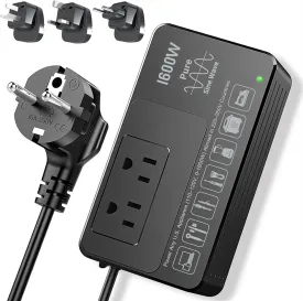 1600W Voltage Converter 220V to 110V  Power American Appliances Overseas, Pure Sine Wave, Plug & Play, No Limitations, Surge Protection  High Power Step Down Transformer US to EU/UK/AU/Asia