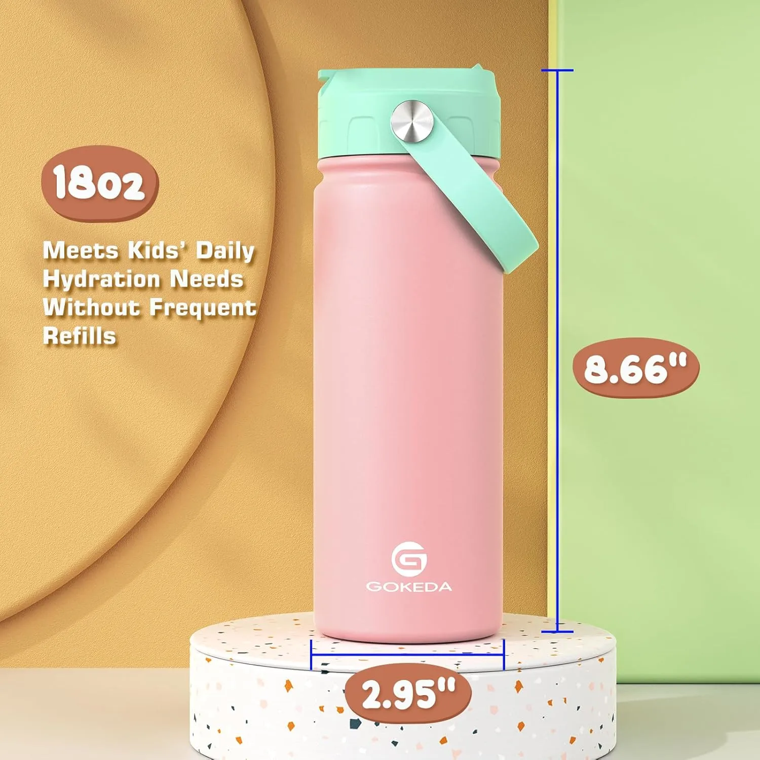 18oz Kids Water Bottle, Insulated Water Bottles with Stickers, 18/8 Stainless Steel Vacuum Leak Proof Straw Cup for School, Gifts for Girls(Pink)