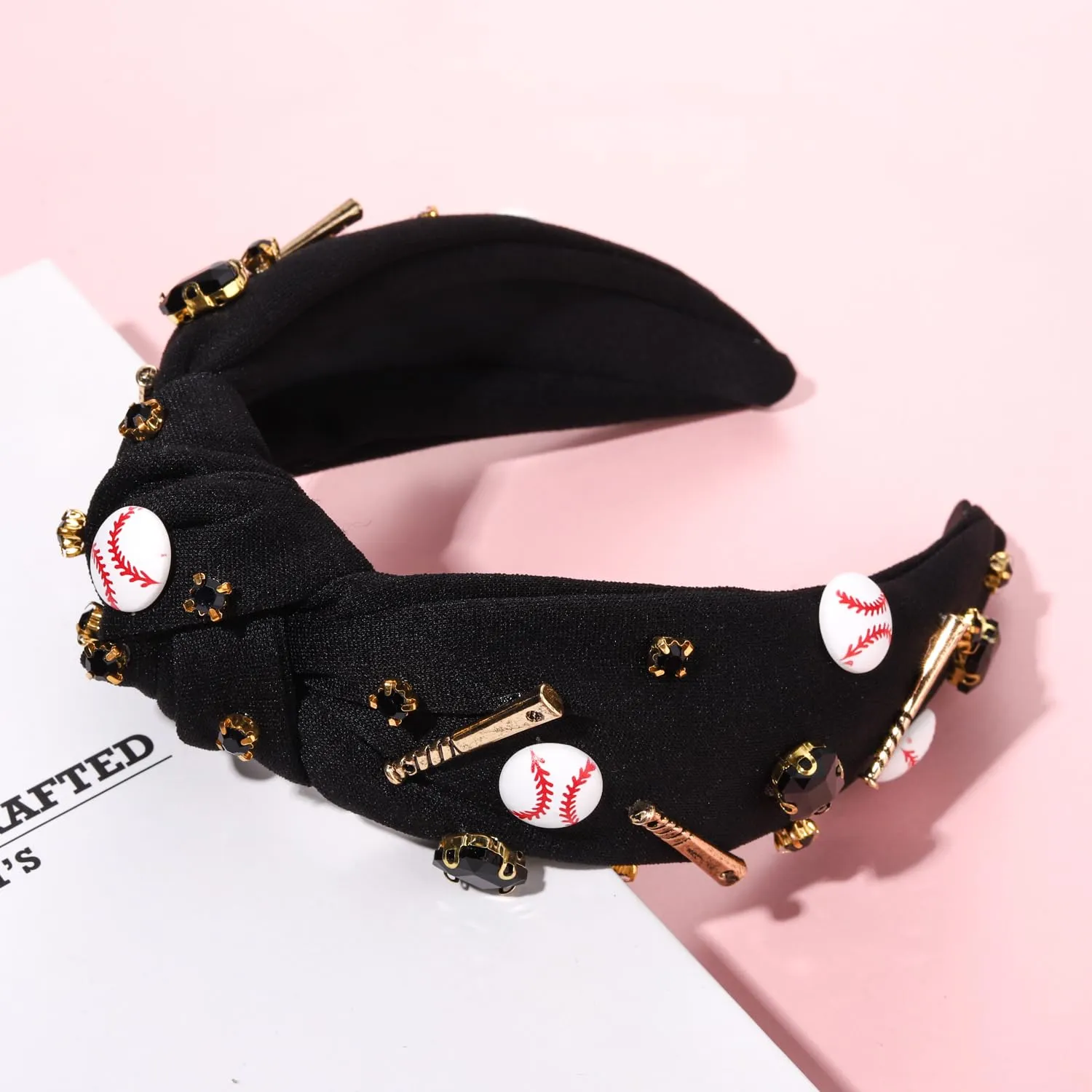 Baseball Knotted Headband for Women Sparkle Crystal Baseball Charm Headband Game Day Top Knot Hairband Baseball Mom Accessories Gift for Sports Fans