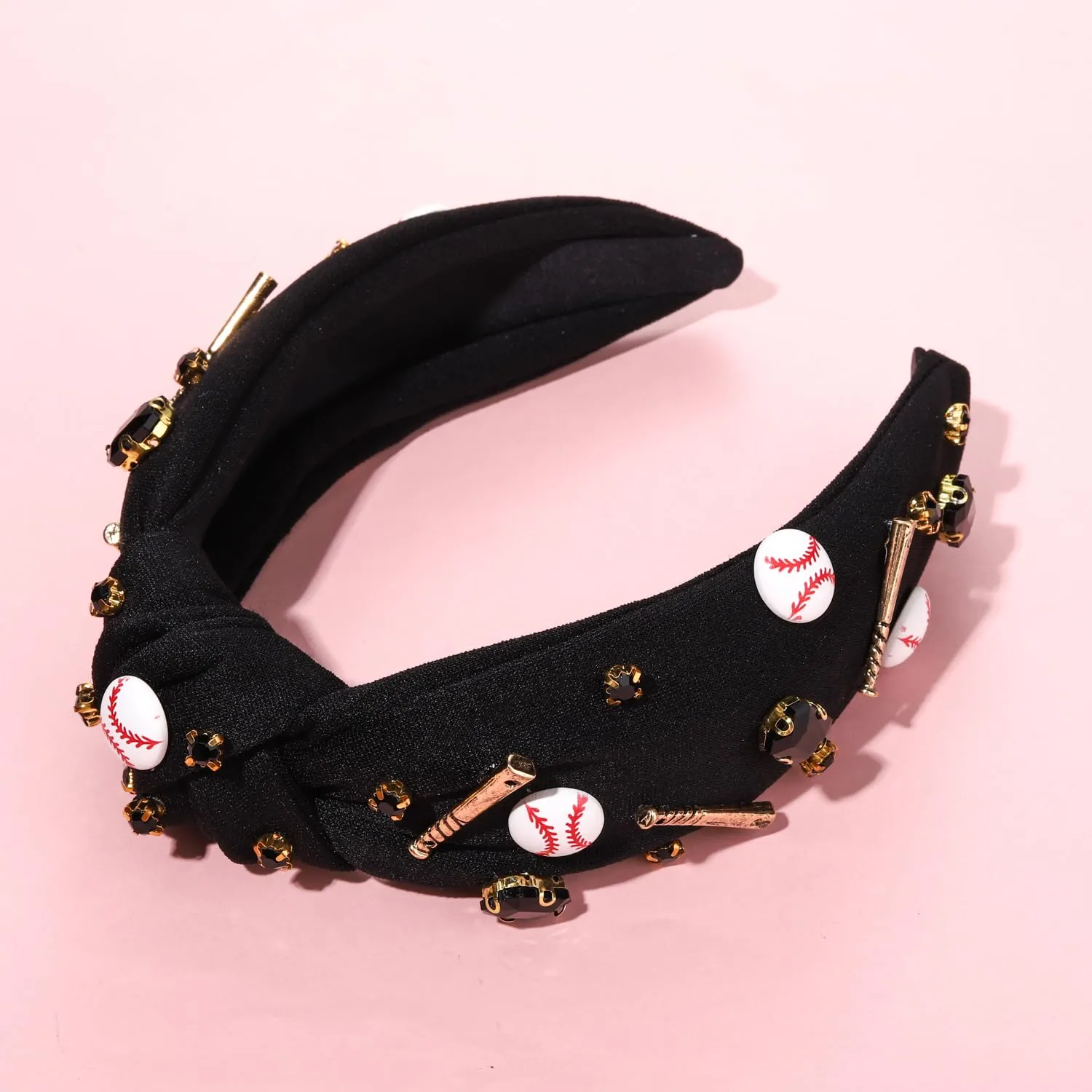 Baseball Knotted Headband for Women Sparkle Crystal Baseball Charm Headband Game Day Top Knot Hairband Baseball Mom Accessories Gift for Sports Fans