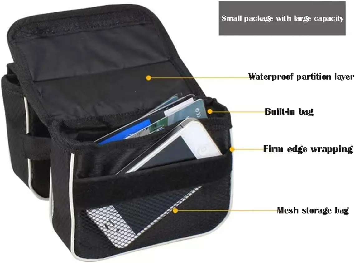 Bike frame bag handlebar bags for mountain bikes waterproof portable storage bag top tube bag phone storage bag accessories (2 bags)