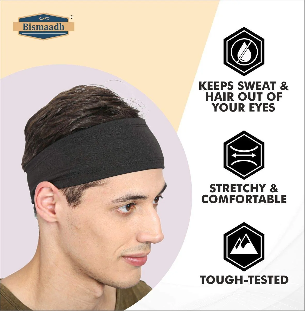 BISMAADH Mens Headband - Running Sweat Head Bands for all Sports- Athletic Sweatbands for Workout,Exercise, Yoga, Cricket, Football - Ultimate Performance Stretch & Moisture Wicking Headband Pack of 1