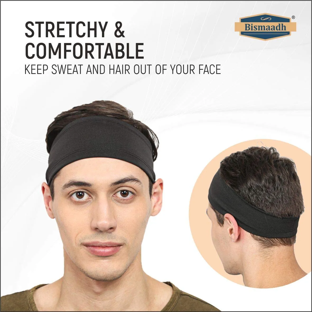 BISMAADH Mens Headband - Running Sweat Head Bands for all Sports- Athletic Sweatbands for Workout,Exercise, Yoga, Cricket, Football - Ultimate Performance Stretch & Moisture Wicking Headband Pack of 1