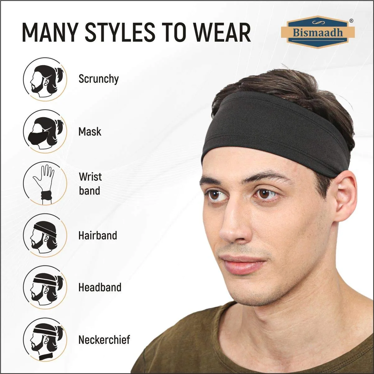 BISMAADH Mens Headband - Running Sweat Head Bands for all Sports- Athletic Sweatbands for Workout,Exercise, Yoga, Cricket, Football - Ultimate Performance Stretch & Moisture Wicking Headband Pack of 1