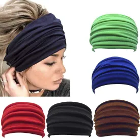 Boho Headbands Black Extra Wide Headband African Head Wraps 5 Pcs Wide Stretchy Hair Accessories for Women
