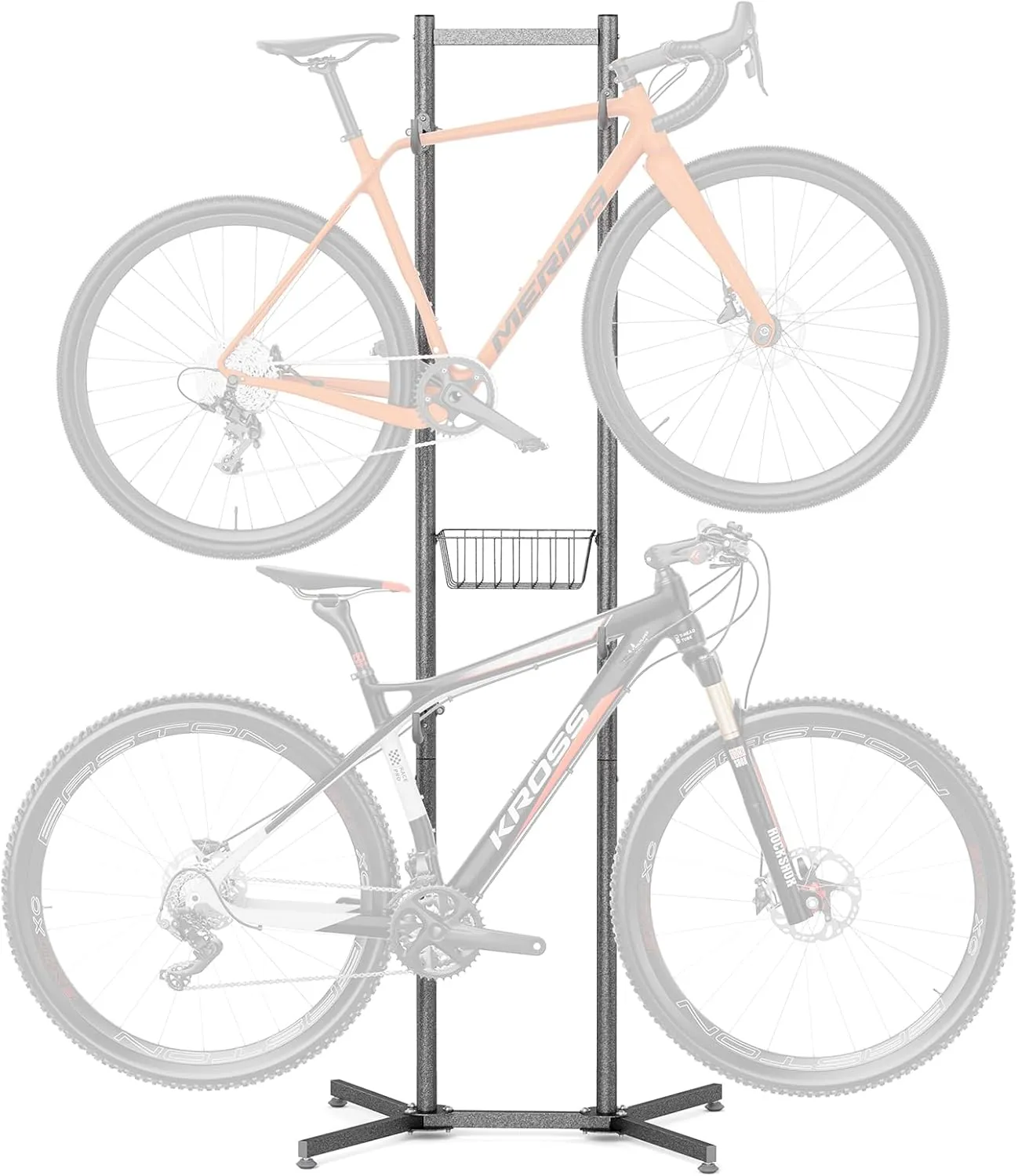 CXWXC 2-/4-Bike Storage Rack with Basket - Indoor Bike Rack for Garage/Apartment - Road Mountain and Hybrid Bike Garage & Home