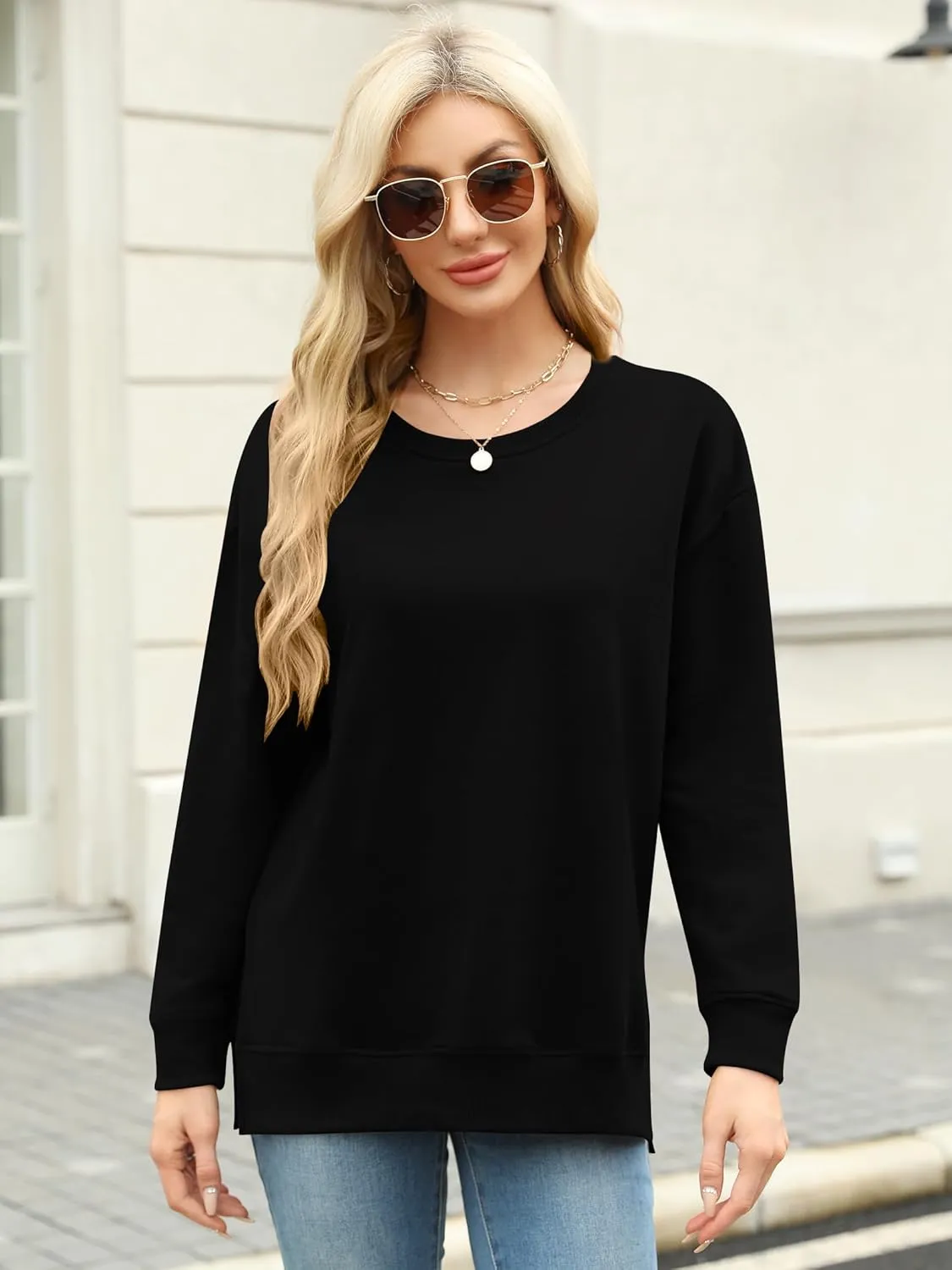 Elesomo Womens Sweatshirts Cotton Crew Neck Sweat Shirts Casual Loose Long Sleeve Top