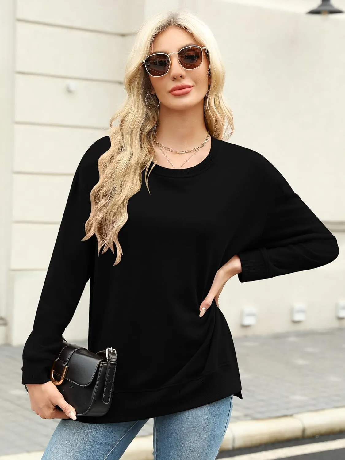Elesomo Womens Sweatshirts Cotton Crew Neck Sweat Shirts Casual Loose Long Sleeve Top