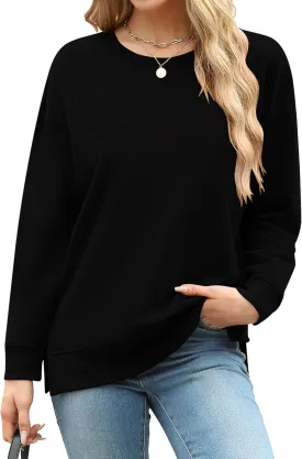 Elesomo Womens Sweatshirts Cotton Crew Neck Sweat Shirts Casual Loose Long Sleeve Top