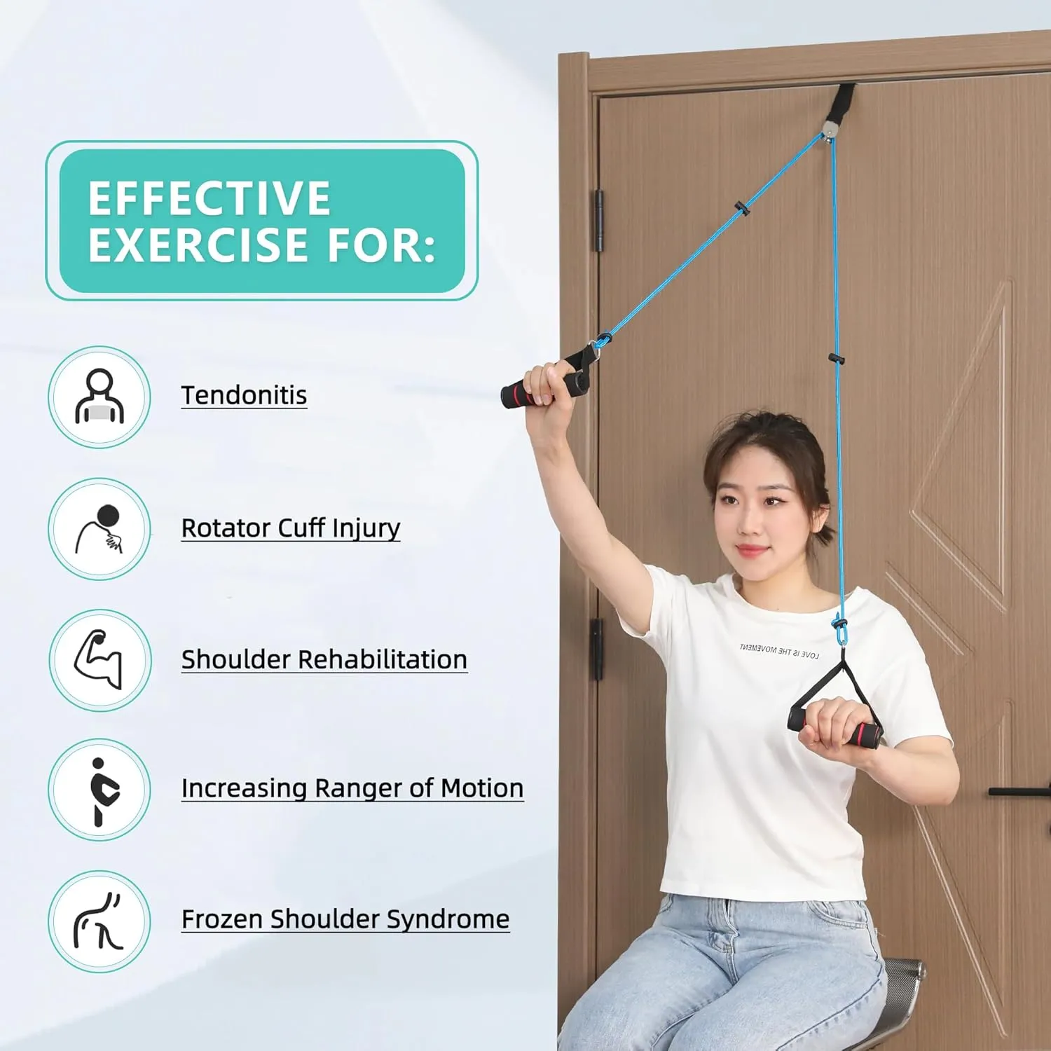 Fanwer Shoulder Pulley for Physical TherapyCrafted with Metal Pulleys and Cushioned HandlesOver The Door Pulley for Shoulder RehabExercise Pulleys for Shoulders DoorwayFits Universally On Any Door