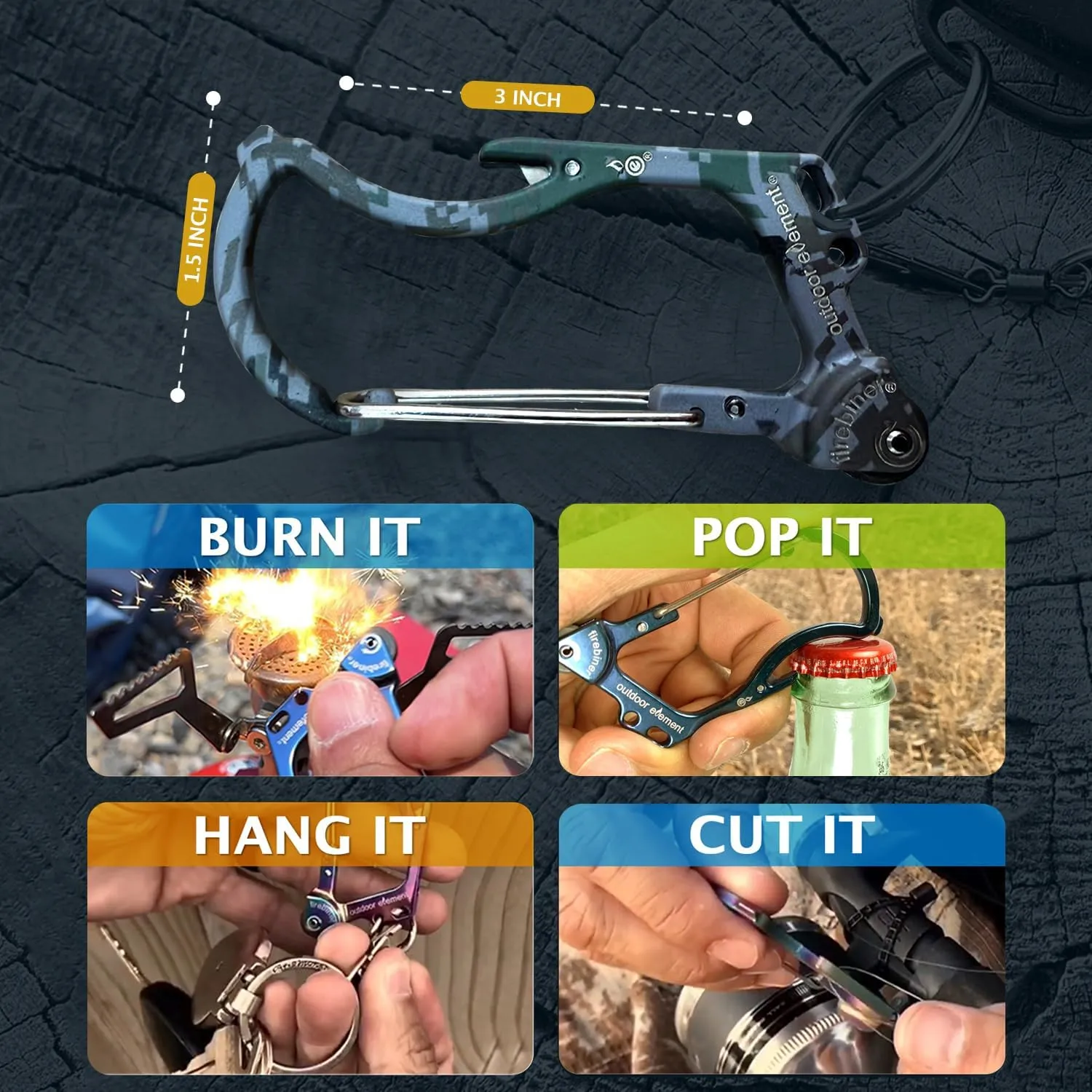 Firebiner 6-in-1 Fire-Starting Carabiner EDC Emergency Multitool -Keychain,Utility Blade,Bottle Opener,& More