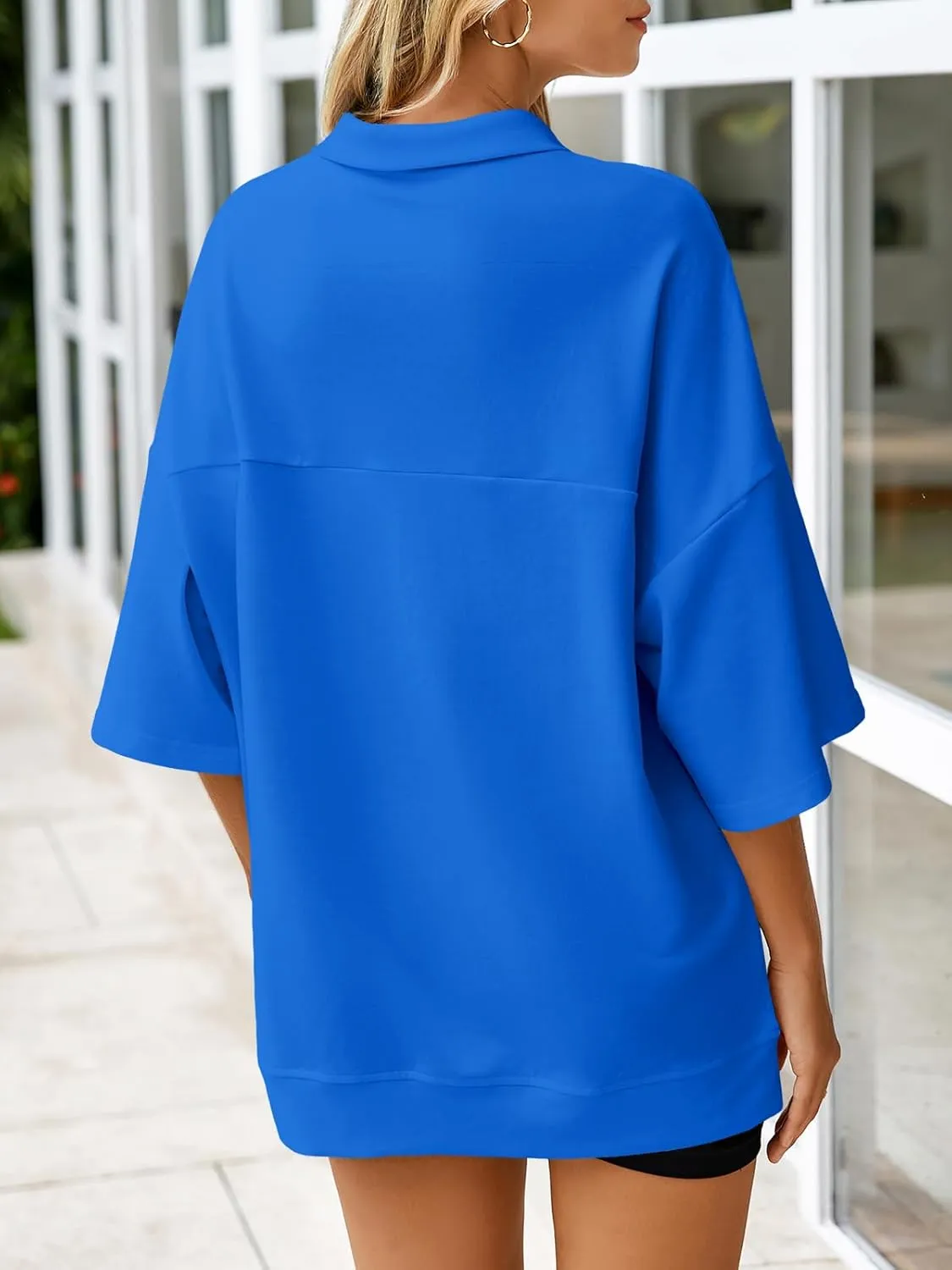 Fisoew Womens Oversized Sweatshirt Casual Zip Up V Neck 3/4 Sleeve High Low Pullover Tunic Tops