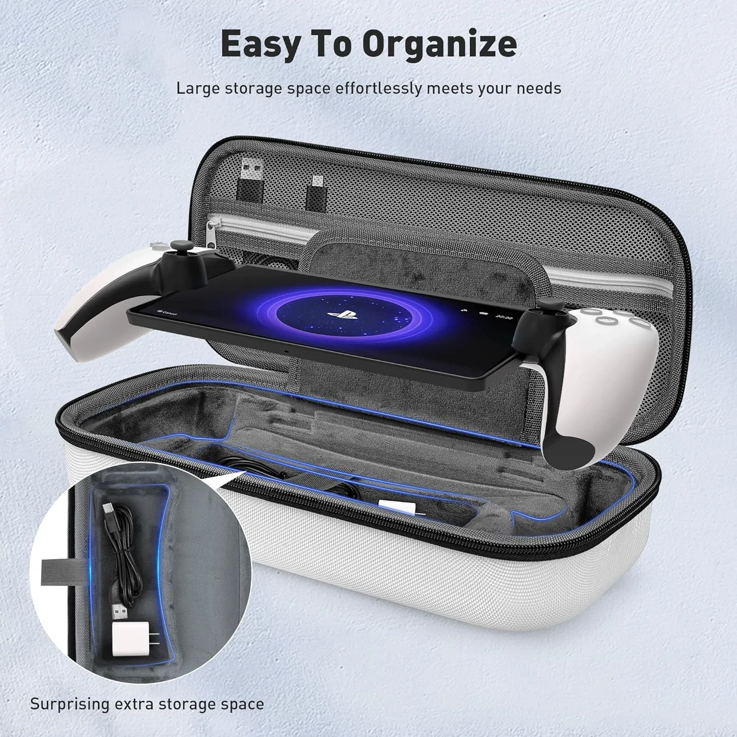 Foluck 3 in 1 Accessoris Set Compatible with Playstation Portal, EVA Carrying Case for PS5 Portal, Soft Silicone Protective Cover, 2 Pack Screen Protector, Ps Portal Accessories, White