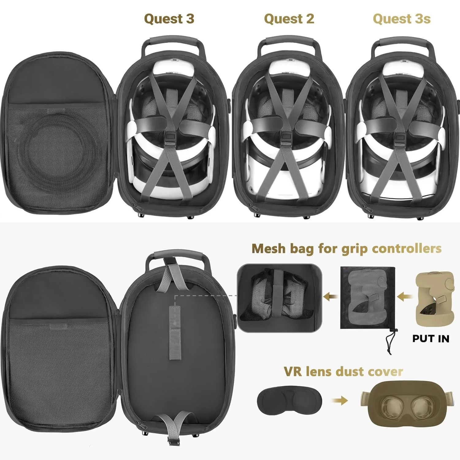 FOREGOER Carrying Case for Meta Quest 3/Quest 3S/Oculus Quest 2, Hard Travel Storage Case Compatible with Oculus Quest 3 Headset, Quest Pro, Touch Controllers Accessories, VR All-in-One Gaming Headset