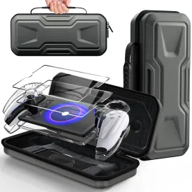 FYOUNG 3 in 1 Accessories Bundle for Playstation Portal, Carrying Case & Hard PC Clear Cover Case with Tempered Glass Screen Protector, Protective Case & Hard Shell Travel Handbag for PS5 Portal