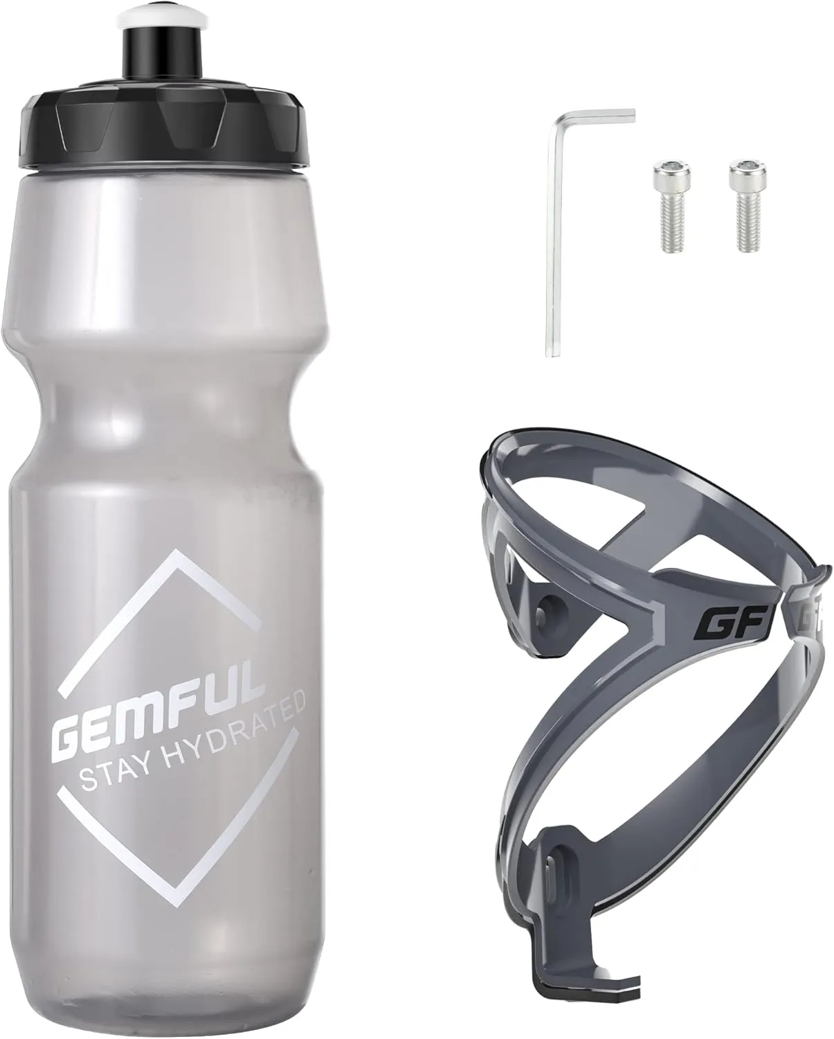 GEMFUL 24 oz Cycling Water Bottle and Cage Set BPA Free Bike Water Bottle Holder Combo Lightweight Leakproof Drink Bottles fits MTB Mountain Road Bicycle Sports Gym Workout