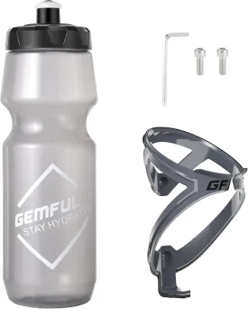 GEMFUL 24 oz Cycling Water Bottle and Cage Set BPA Free Bike Water Bottle Holder Combo Lightweight Leakproof Drink Bottles fits MTB Mountain Road Bicycle Sports Gym Workout