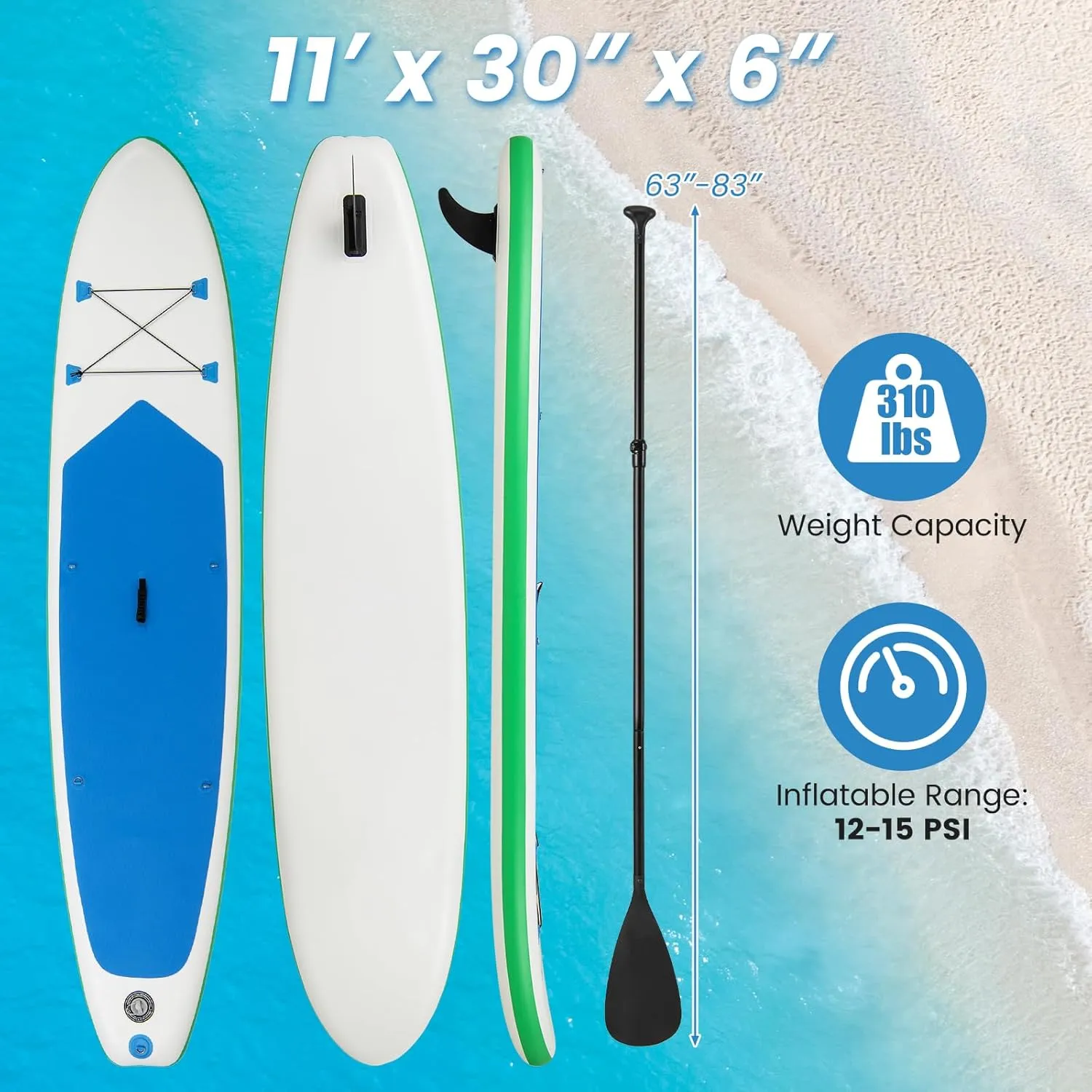 Inflatable Stand Up Paddle Board, 11/10x30 Wide Stable SUP Paddleboard with Premium Accessories & Backpack, Non-Slip Comfort Deck, Paddle Boards for Adults & Youth of All Skill Levels