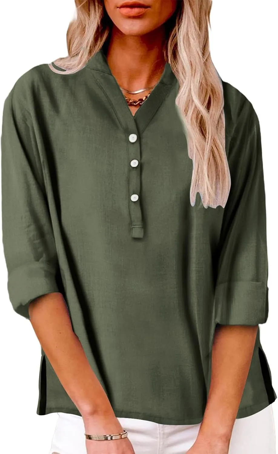 Linen Tops for Women Summer Button Down V Neck Shirts Casual Short Sleeve Loose T-Shirt Cotton Linen Blouse Tees 2025