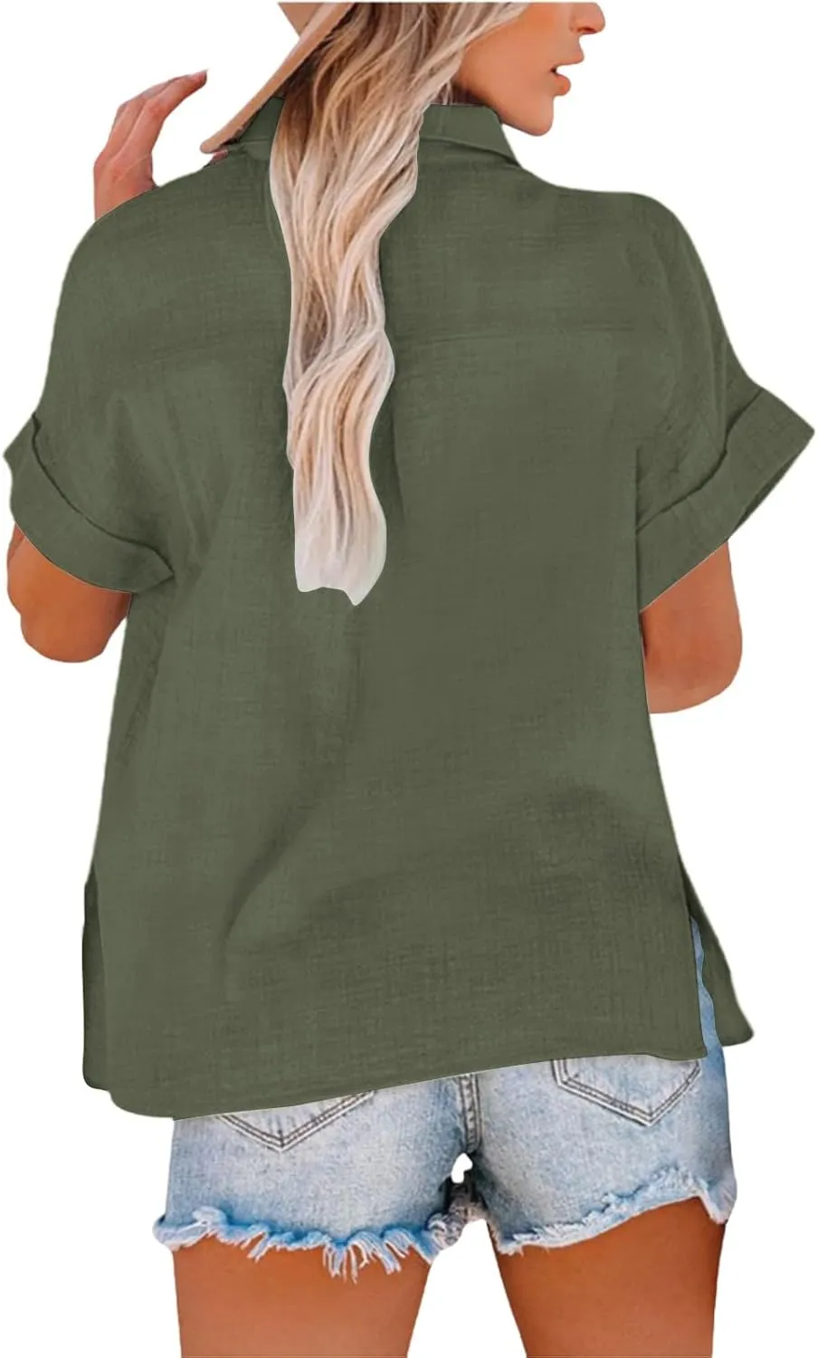 Linen Tops for Women Summer Button Down V Neck Shirts Casual Short Sleeve Loose T-Shirt Cotton Linen Blouse Tees 2025