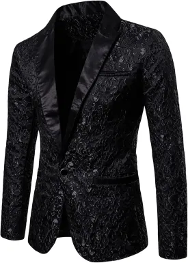 Men's Floral Jacquard Suit Jacket One Button Stylish Print Tux Blazer Notched Lapel Wedding Dinner Dress Tuxedo