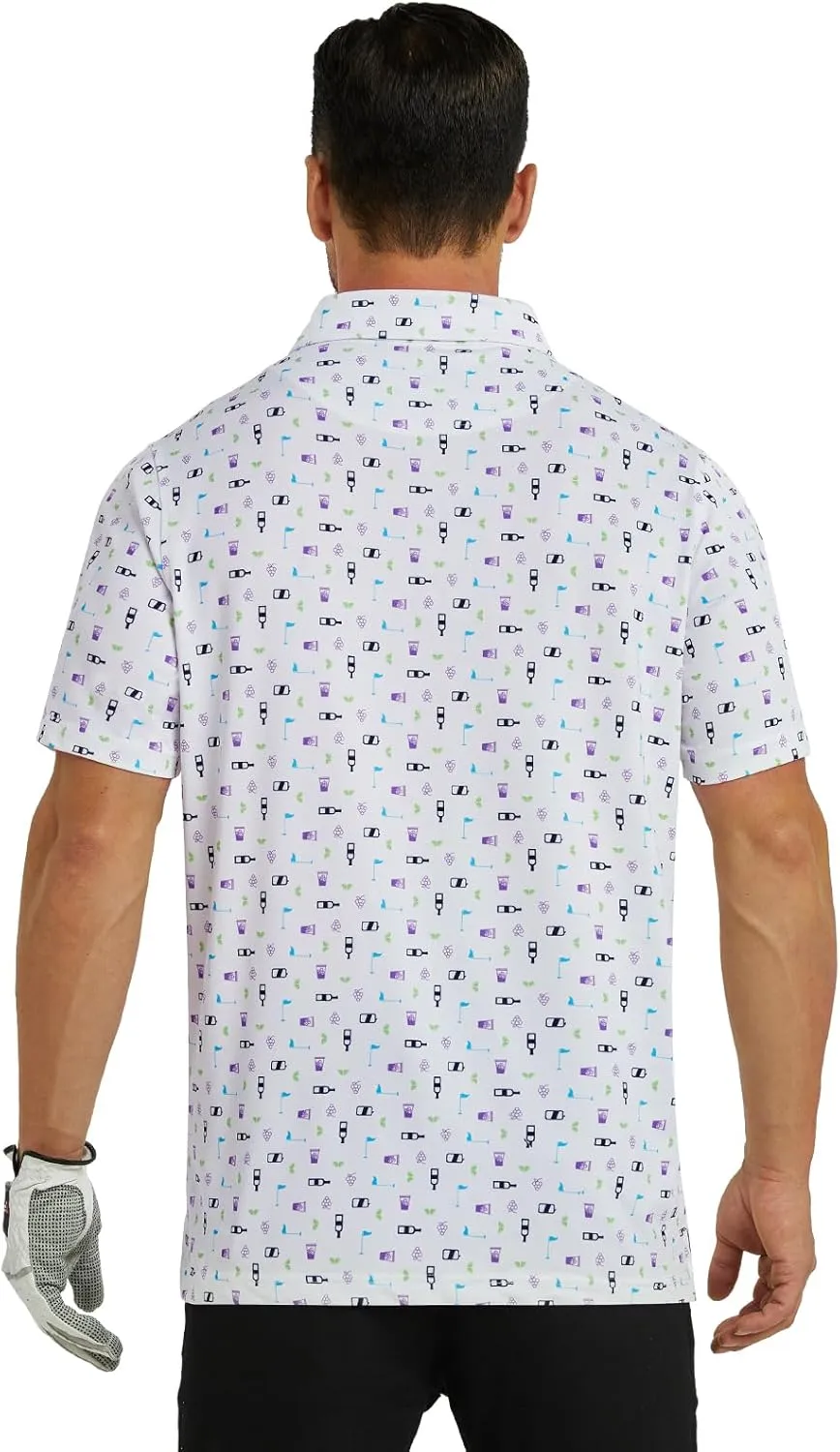 Mens Polo Shirts 3 Pack Fashion Print Mens Golf Shirt Short Sleeve Moisture Wicking Dry Fit Golf Shirts for Men