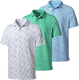 Mens Polo Shirts 3 Pack Fashion Print Mens Golf Shirt Short Sleeve Moisture Wicking Dry Fit Golf Shirts for Men
