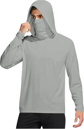 Men's Sun Protection Hoodie with Mask Fishing Hiking Shirt Long Sleeve Lightweight Rash Guard Outdoor Pullover Top