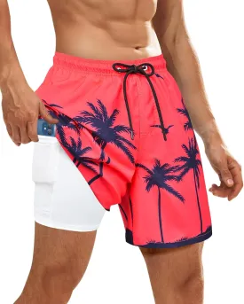 Mens Swim Trunks with Compression Liner Quick Dry Bathing Suits Board Beach Shorts Swim Shorts with Zipper Pocket
