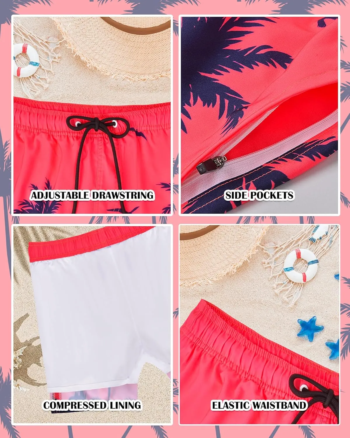 Mens Swim Trunks with Compression Liner Quick Dry Bathing Suits Board Beach Shorts Swim Shorts with Zipper Pocket