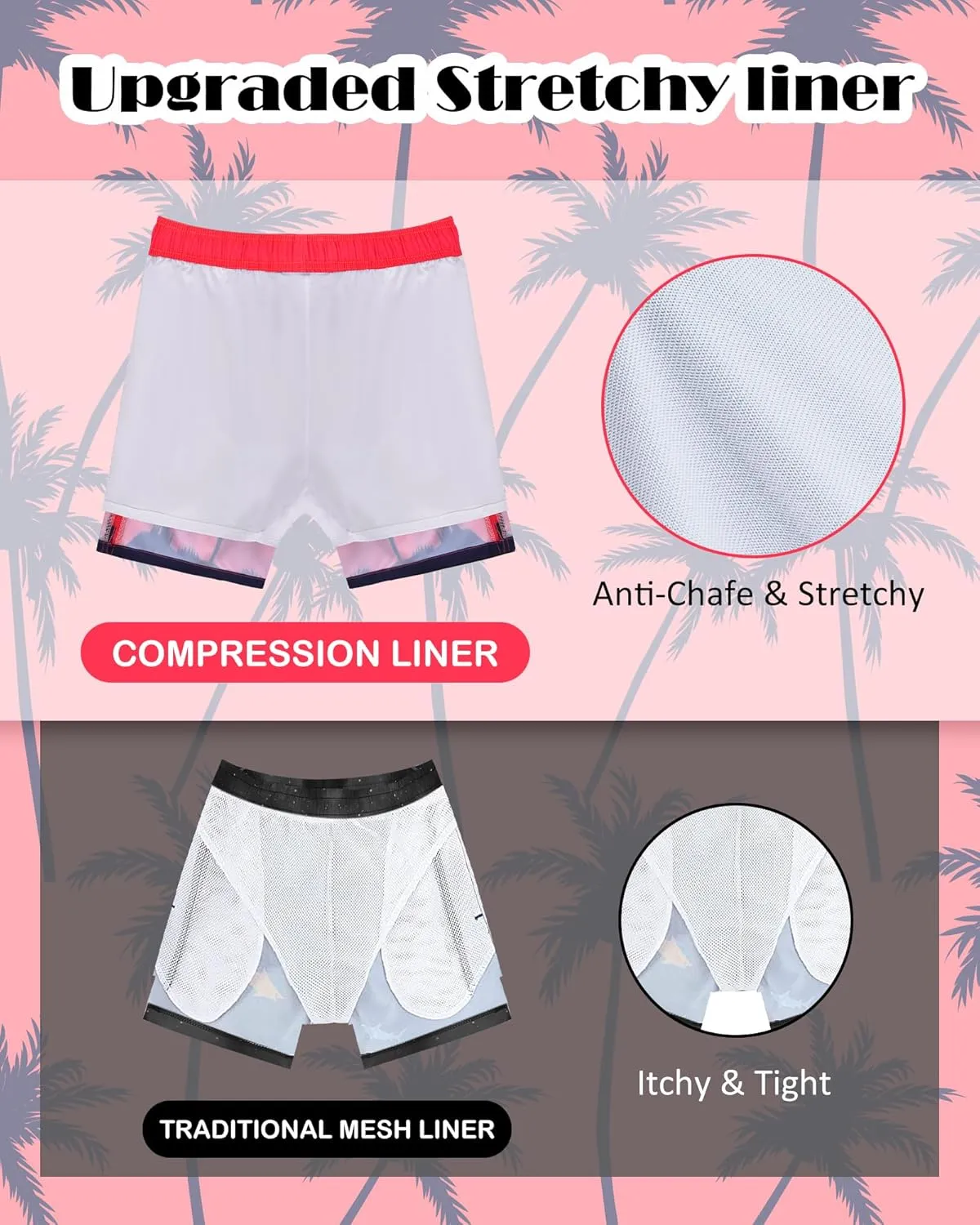 Mens Swim Trunks with Compression Liner Quick Dry Bathing Suits Board Beach Shorts Swim Shorts with Zipper Pocket
