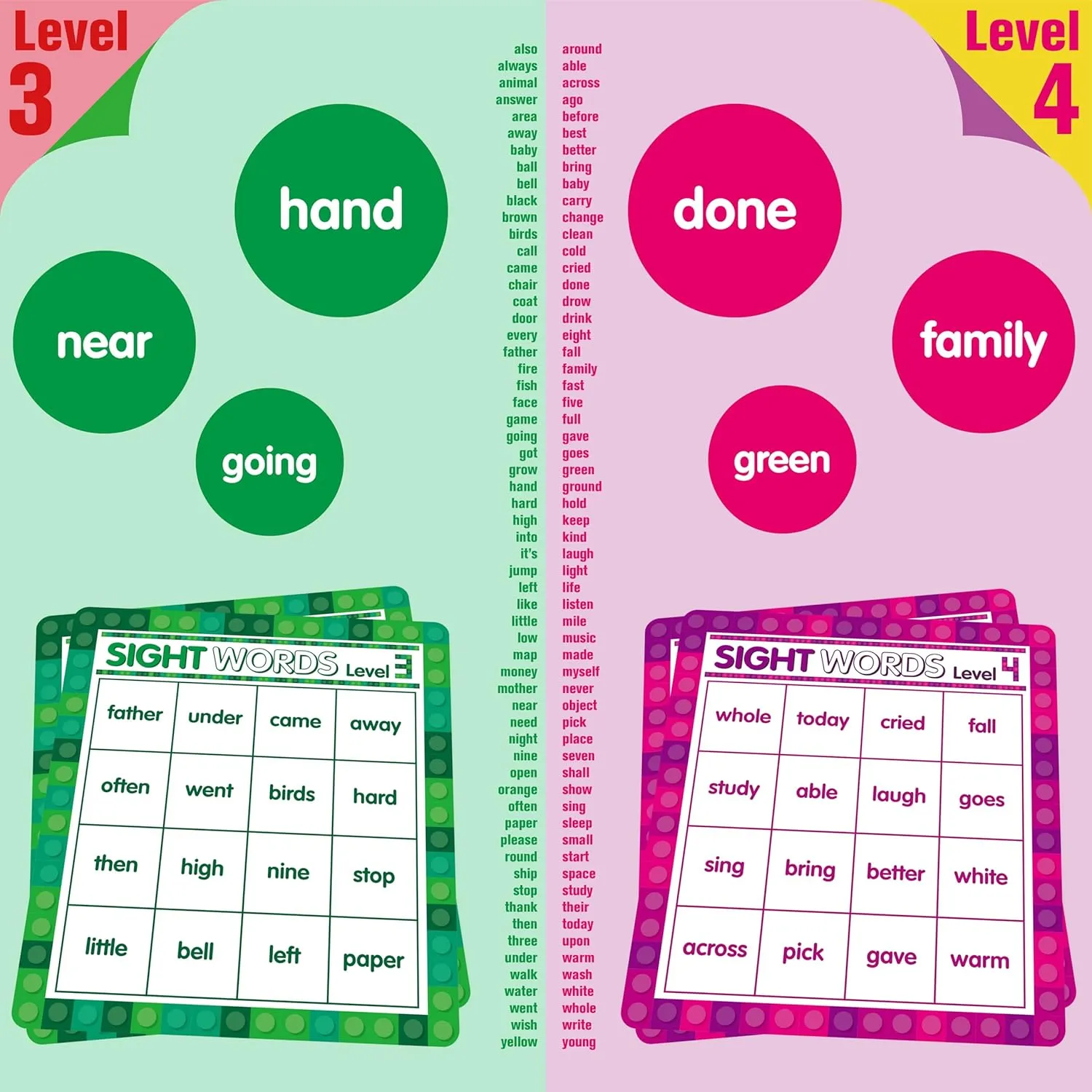 Sight Word Bingo Game, 120 Sight Words Learn to Read Level 3 & Level 4 Bingo Board Game Dolch's & Fry's Words Lists for Kindergarten and Preschool Kids 5 , Perfect for Classroom & at Home