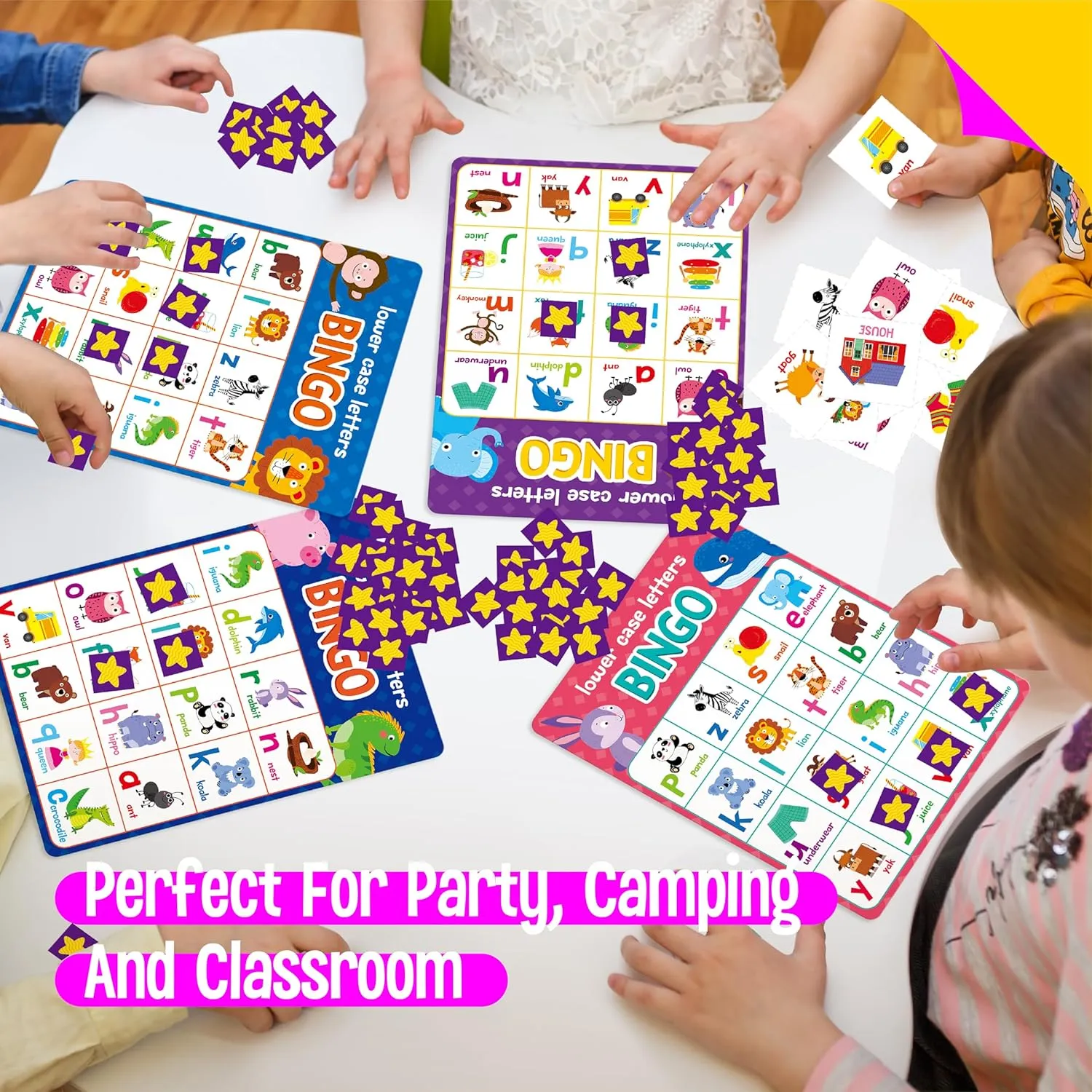 SpriteGru Alphabet & Numbers Bingo Game, Upper/Lowercase Letters, 52 First Words & 20 Numbers Learning- ABC and 123 Bingo Board Game for Kids 4-8, Perfect for Classroom & at Home (Up to 25 Players)