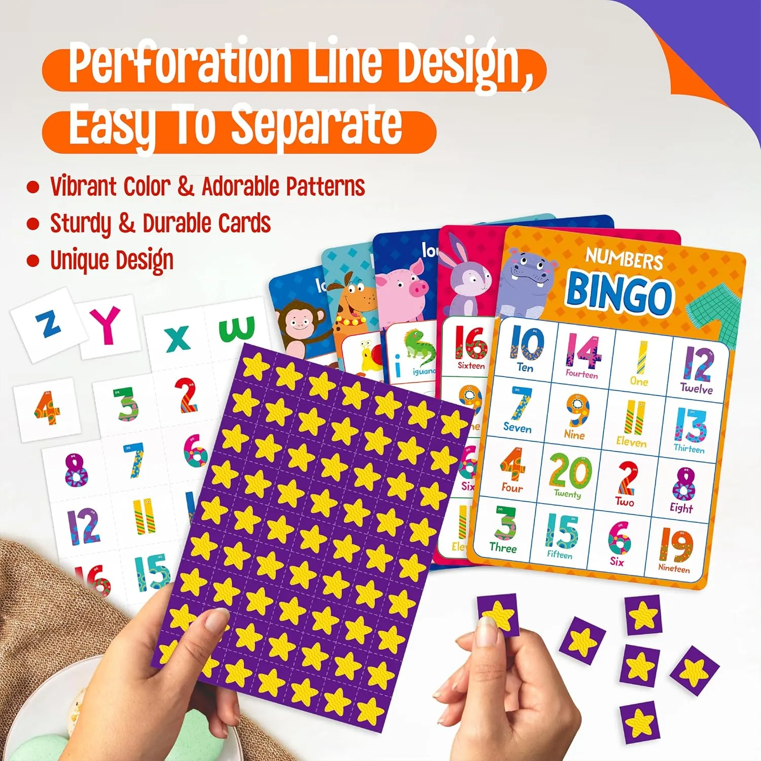 SpriteGru Alphabet & Numbers Bingo Game, Upper/Lowercase Letters, 52 First Words & 20 Numbers Learning- ABC and 123 Bingo Board Game for Kids 4-8, Perfect for Classroom & at Home (Up to 25 Players)
