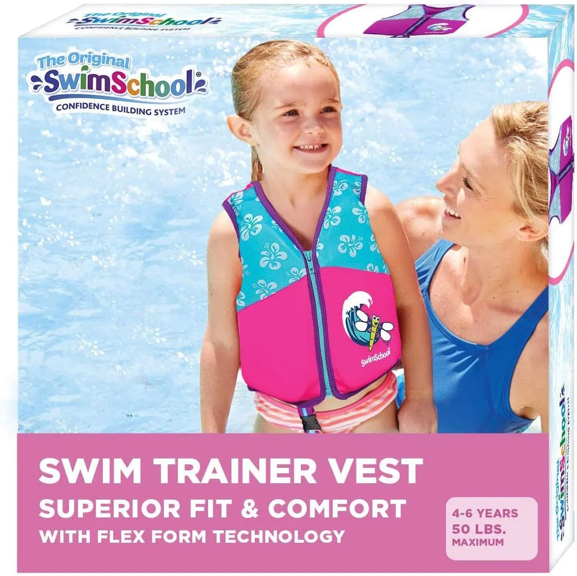 SwimSchool Kids Swim Trainer Vests for Toddlers Ages 2-6  Boys/Girls  Multiple Colors/Styles  Learn to Swim Floaties