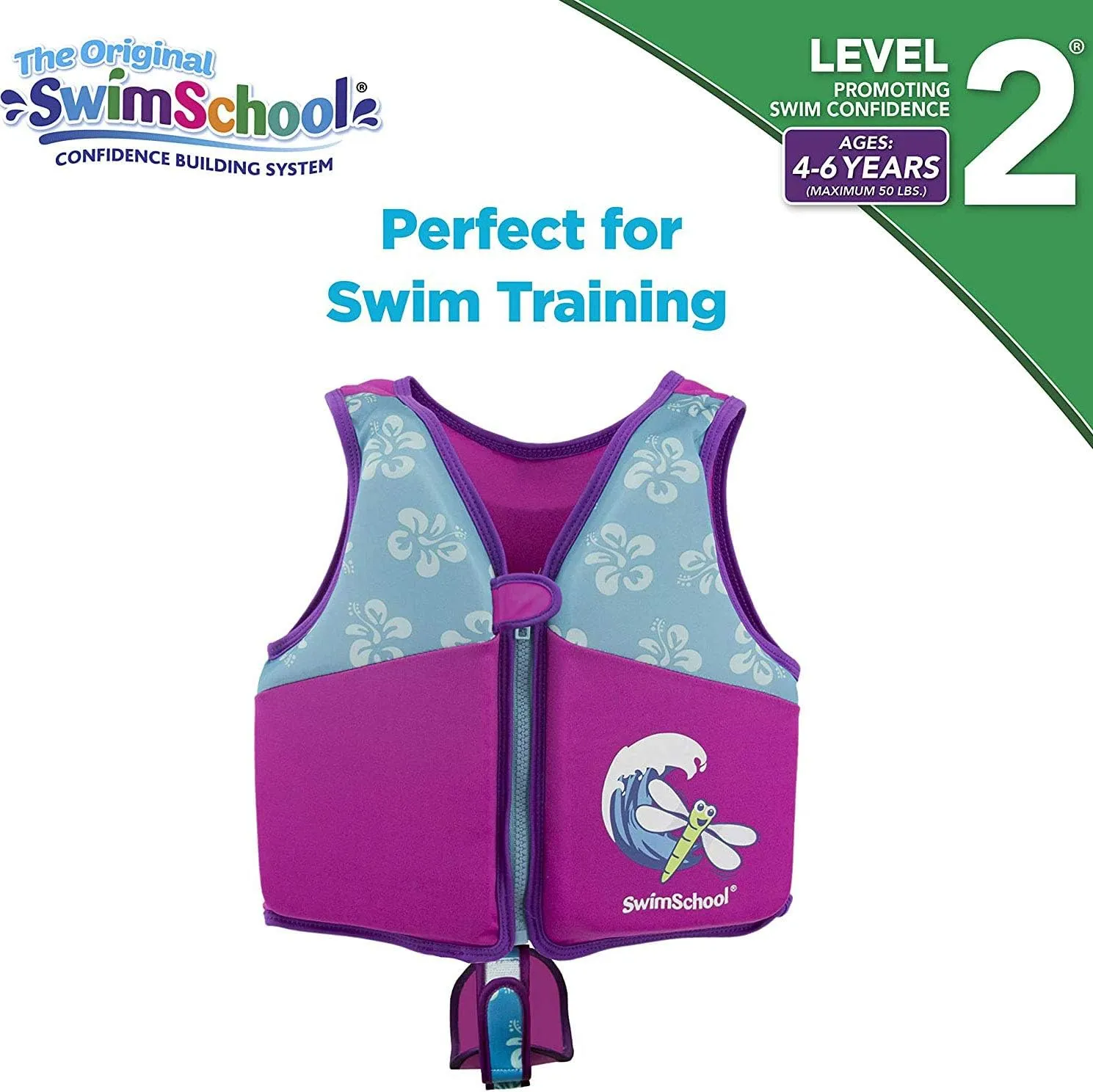 SwimSchool Kids Swim Trainer Vests for Toddlers Ages 2-6  Boys/Girls  Multiple Colors/Styles  Learn to Swim Floaties
