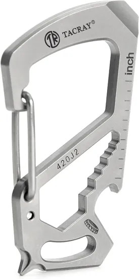 TACRAY Carabiner Keychain Clip, Stainless Steel key holder with Anti-Lost and Quick Release clip, Multitool keychain Bottle Opener and ruler, Easy Carry Backpack Clasp.