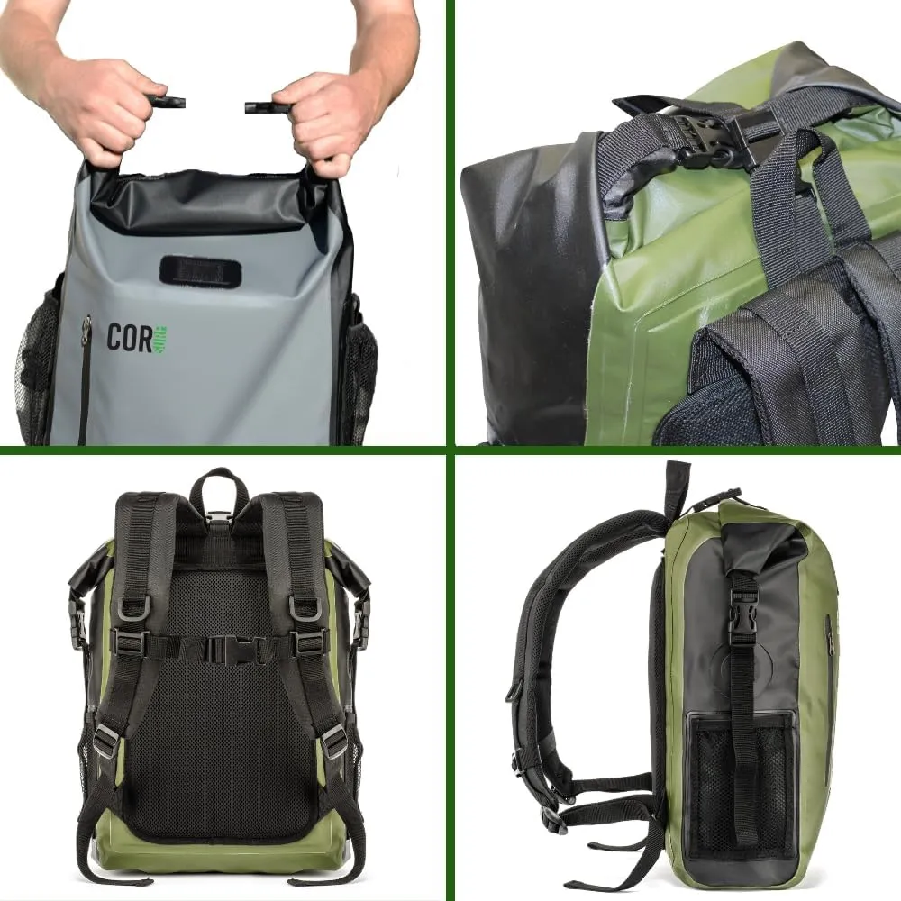Waterproof Backpack with Laptop Sleeve | Heavy Duty Hiking, Kayak Dry Bag Backpack | Roll-Top Closure (25L Black)