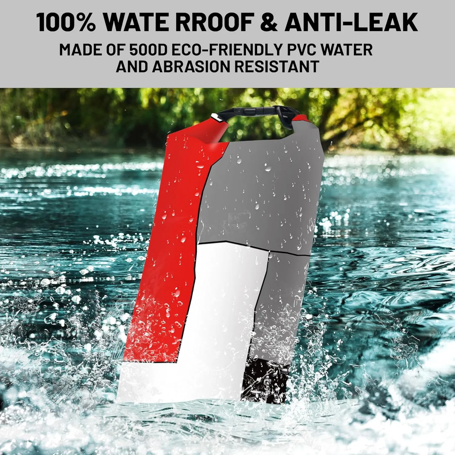 Waterproof Dry Bag,Roll Top Red and Black Geometric Waterproof Backpack 5L/10L/20L Floating and Lightweight Bags for Kayaking, Boating, Fishing, Swimming and Camping with Waterproof Phone Case