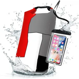 Waterproof Dry Bag,Roll Top Red and Black Geometric Waterproof Backpack 5L/10L/20L Floating and Lightweight Bags for Kayaking, Boating, Fishing, Swimming and Camping with Waterproof Phone Case