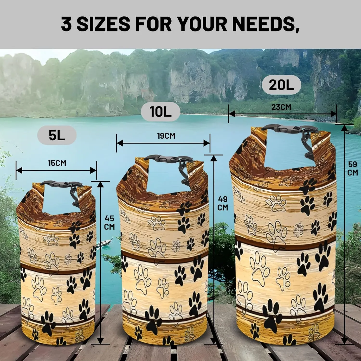 Waterproof Dry Bag,Roll Top Retro Rustic Barn Wood Small Waterproof Backpack 5L/10L/20L Floating and Lightweight Bags for Kayaking, Boating, Fishing, Swimming and Camping