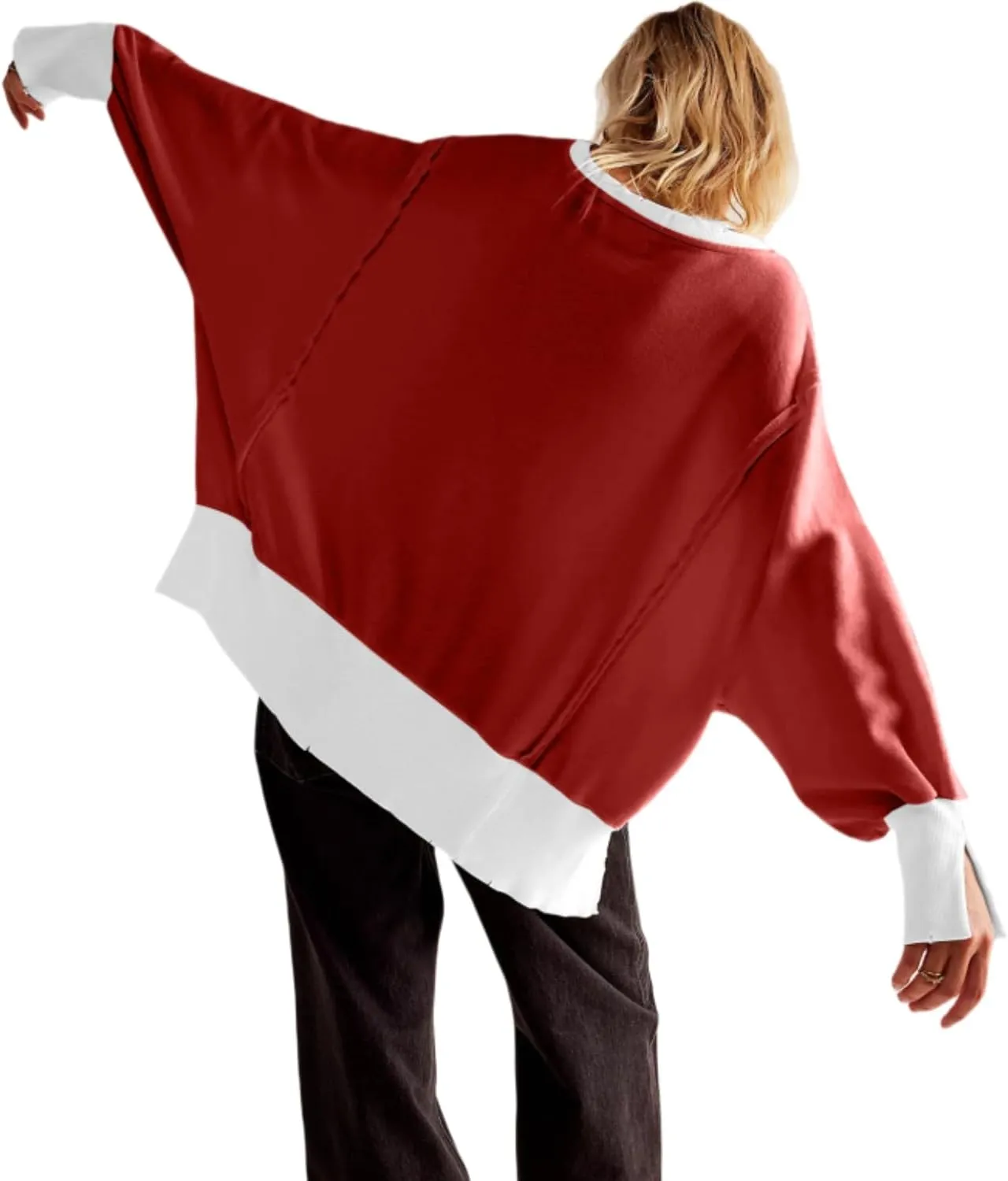 Women Crewneck Cotton Sweatshirt Long Sleeve Side Slit Casual Loose Pullover Tops Hoodie for Teen Girls