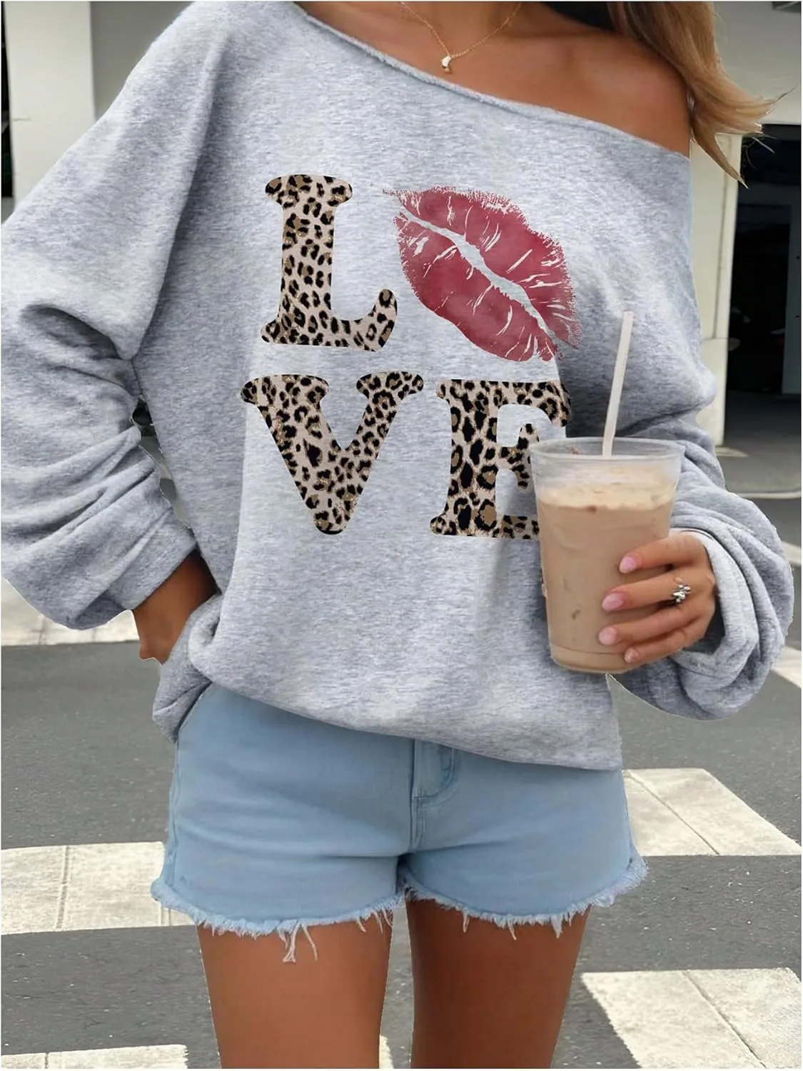 Women's Off The Shoulder Sweatshirts Tops Long Sleeve Vintage Oversized Sweatshirt Streetwear