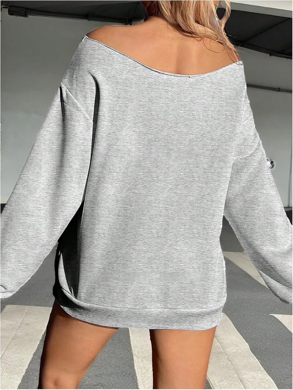 Women's Off The Shoulder Sweatshirts Tops Long Sleeve Vintage Oversized Sweatshirt Streetwear