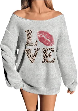 Women's Off The Shoulder Sweatshirts Tops Long Sleeve Vintage Oversized Sweatshirt Streetwear
