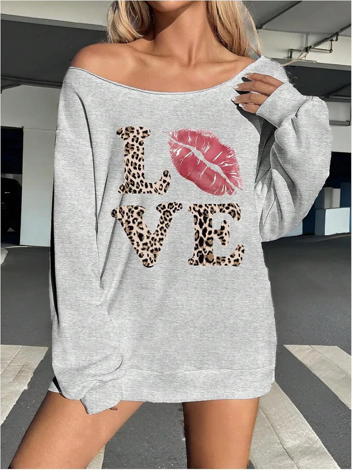 Women's Off The Shoulder Sweatshirts Tops Long Sleeve Vintage Oversized Sweatshirt Streetwear