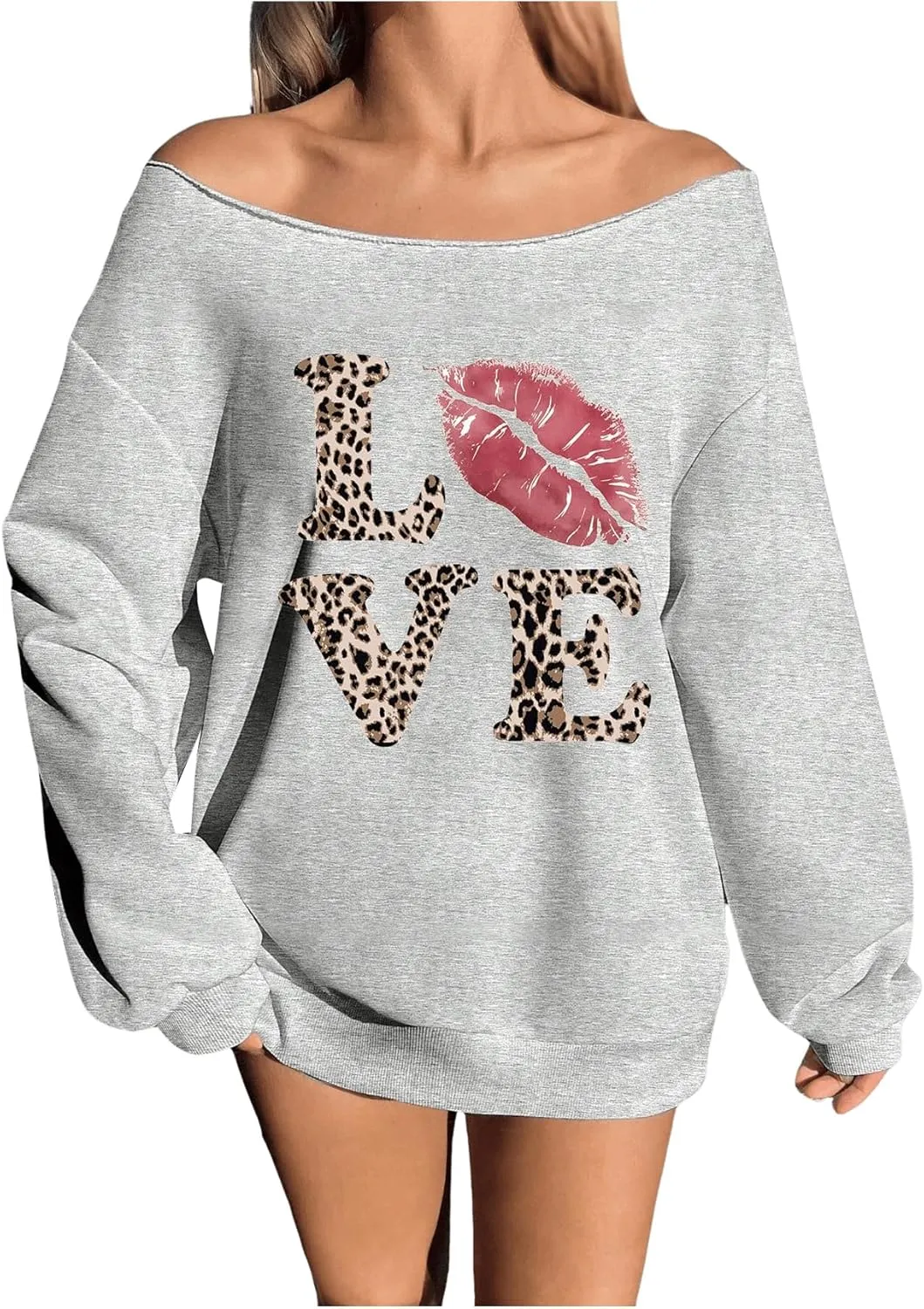 Women's Off The Shoulder Sweatshirts Tops Long Sleeve Vintage Oversized Sweatshirt Streetwear
