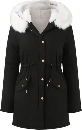 Women's winter casual fashion long sleeve windproof warm coat with chinstrap pocket and extra fleece