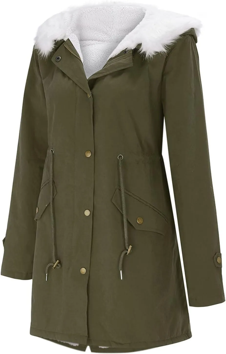 Women's winter casual fashion long sleeve windproof warm coat with chinstrap pocket and extra fleece