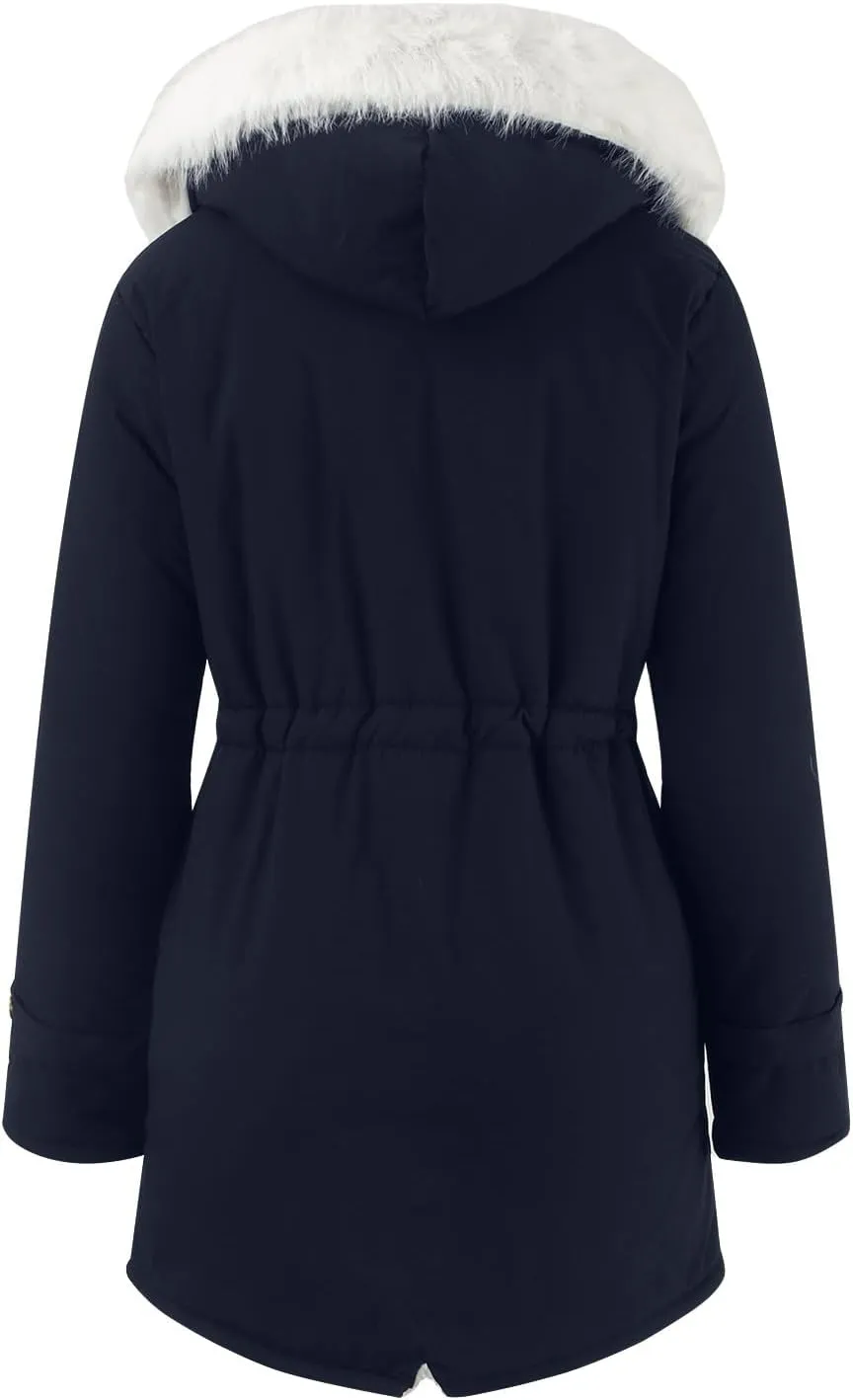 Women's winter casual fashion long sleeve windproof warm coat with chinstrap pocket and extra fleece
